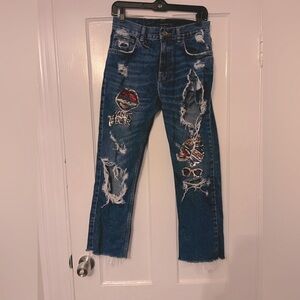EUC Zara patchwork distressed jeans